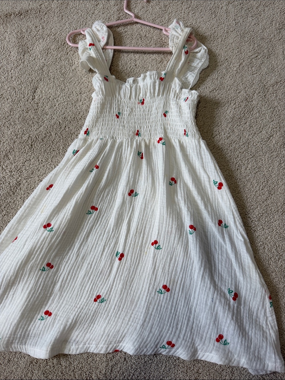 Girls White Cherry-Embroidered Sundress- size 7- SHEIN